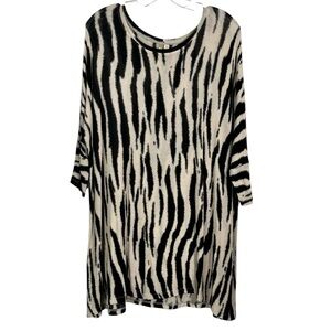 Comfy USA Oversized Longline Zebra Animal Printed 3/4 Sleeve Tunic Top Small S